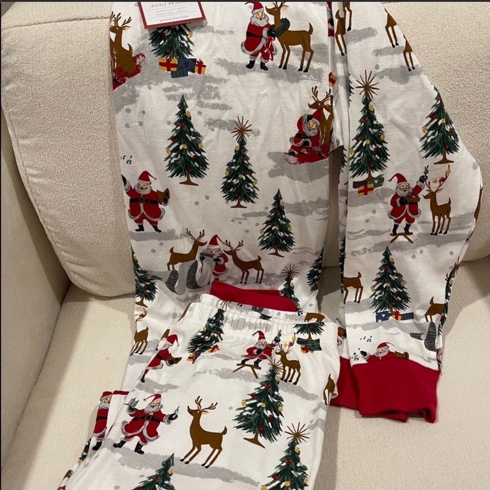 🎄SET NWT Pottery Organic Santa Pajamas Adult Unisex Size L 🎄